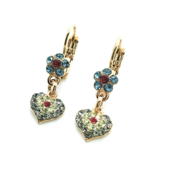 Earrings By Mariana Gaea Odyssey Coll. Floral Heart Dangling Multicolored Austrian Crystals