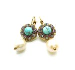 Mariana Earrings Caribbean Life Coll. Floral Turq Mineral, Clear, Pearl & Cyclamen Opal Austrian Crystals