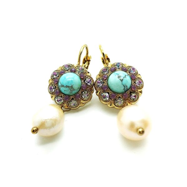 Mariana Earrings Caribbean Life Coll. Floral Turq Mineral, Clear, Pearl & Cyclamen Opal Austrian Crystals