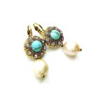 Mariana Earrings Caribbean Life Coll. Floral Turq Mineral, Clear, Pearl & Cyclamen Opal Austrian Crystals - Image 3