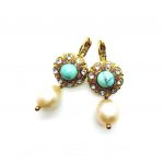Mariana Earrings Caribbean Life Coll. Floral Turq Mineral, Clear, Pearl & Cyclamen Opal Austrian Crystals - Image 2