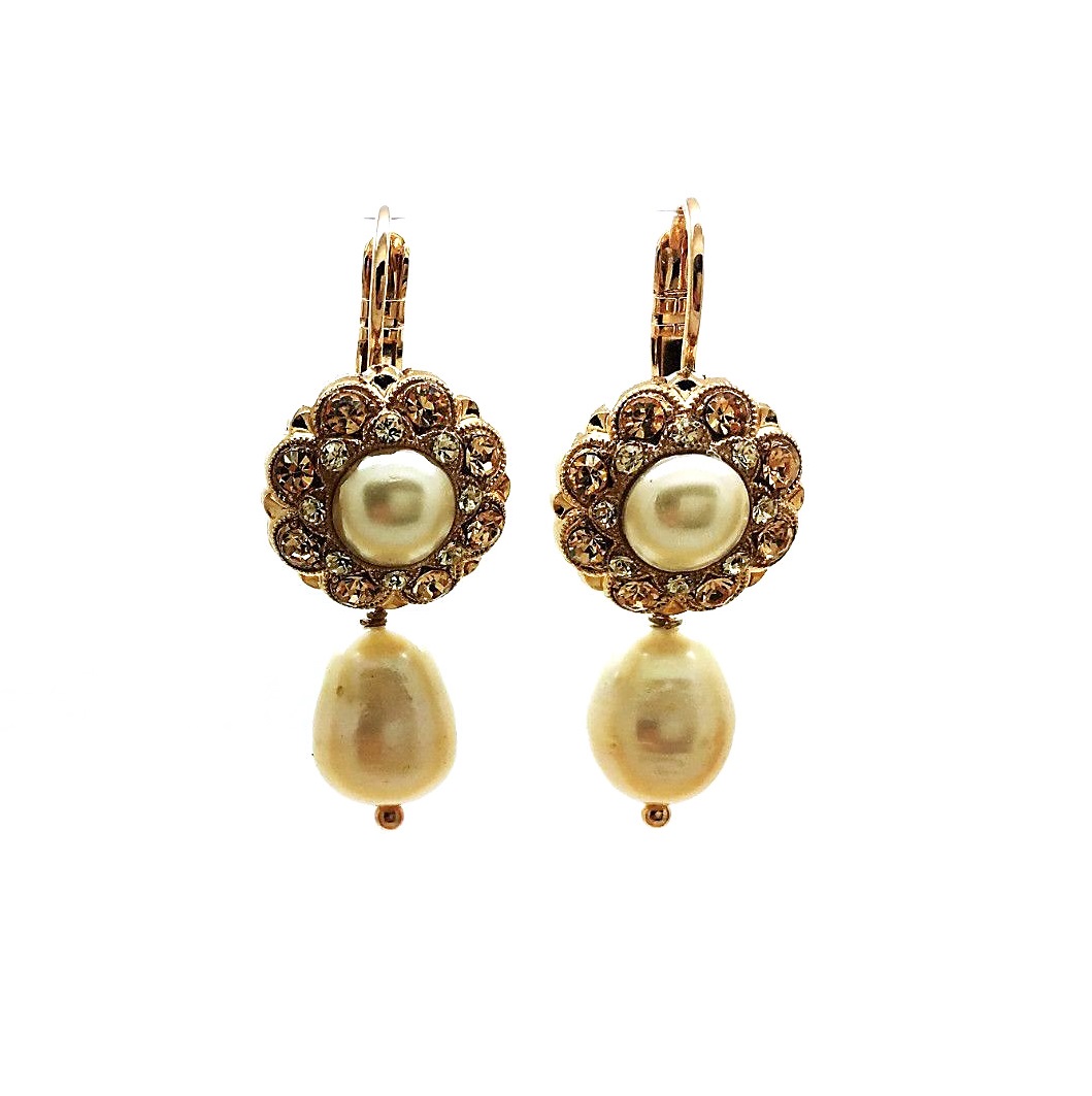 E-1417H-M39111-RG6 (2) Mariana Earrings Timeless Pearl Mineral, Clear & Golden Shadow Swarovski Crystals Caribbean Life Coll. - Image 1