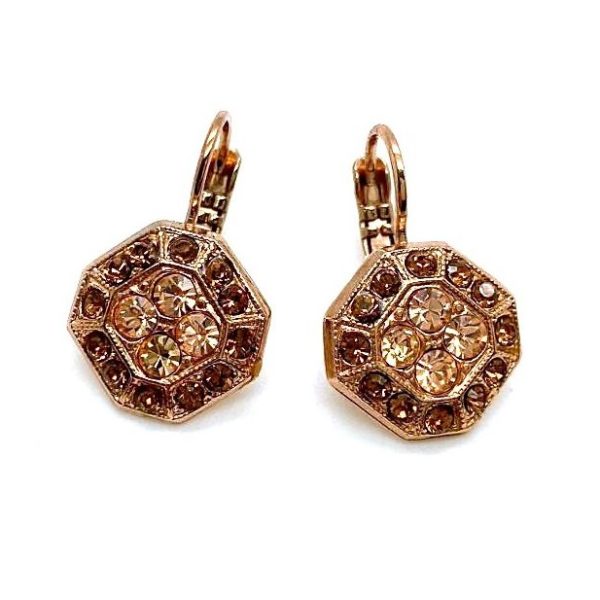 Earrings By Mariana Woman Octagon Smoked Topaz and Peach Swarovski Crystals