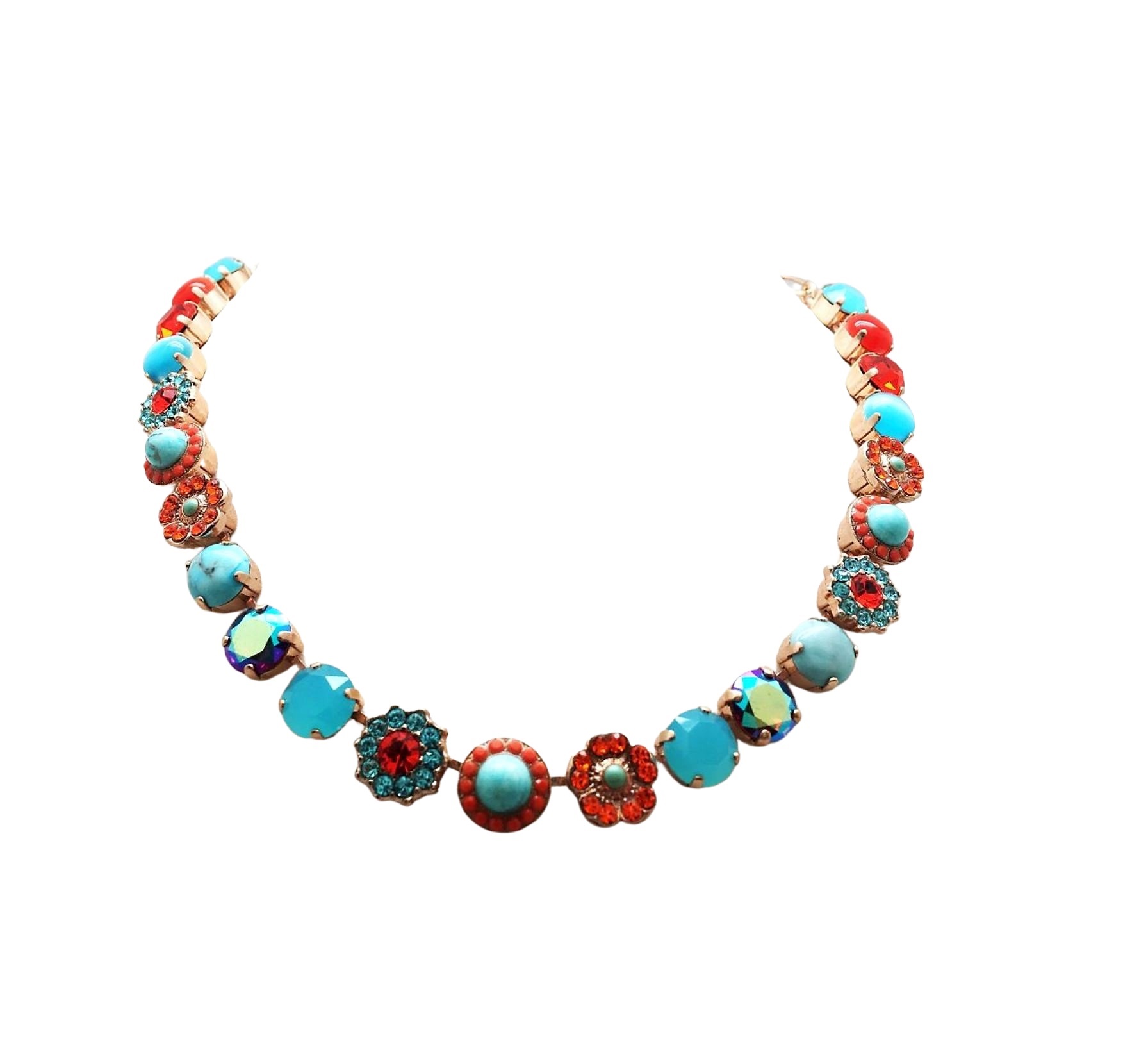 N-3045-1-M1079-RG (2) Mariana Necklace Lovely Turq Mineral, Blues & Oranges Swarovski Crystals Serengetti Africa Coll. - Image 1