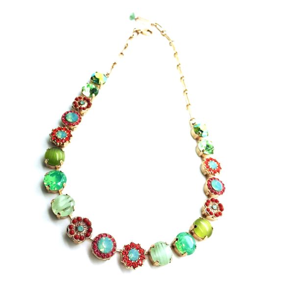 Mariana Necklace Stunning Floral Reds & Greens Austrian Crystals Lotus Silk Road Coll.