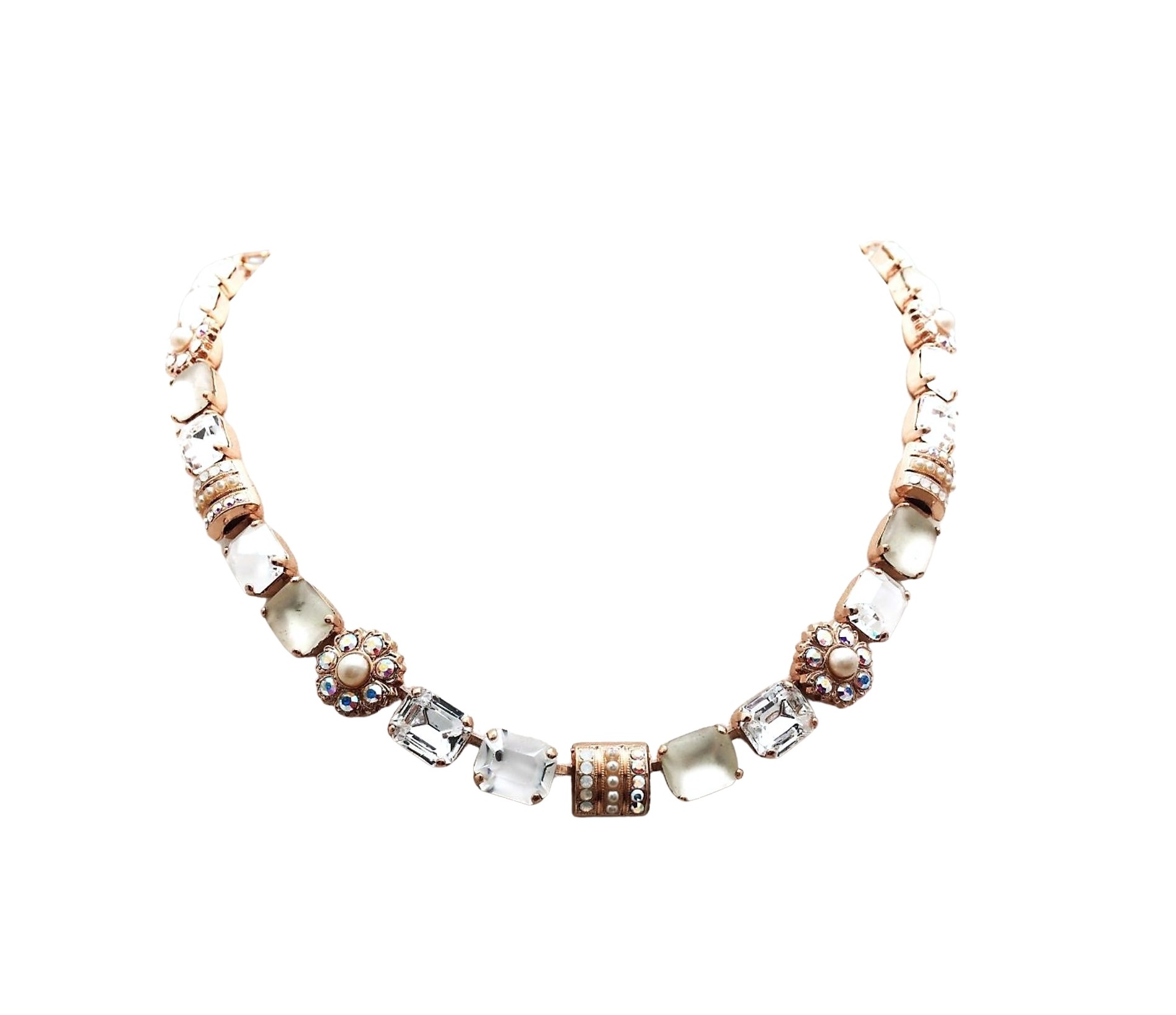 N-3099-1201-RG (1) Mariana Necklace Timeless Pearl, Clear & White Opal Austrian Crystals Seashell Ambrosia Coll. - Image 1