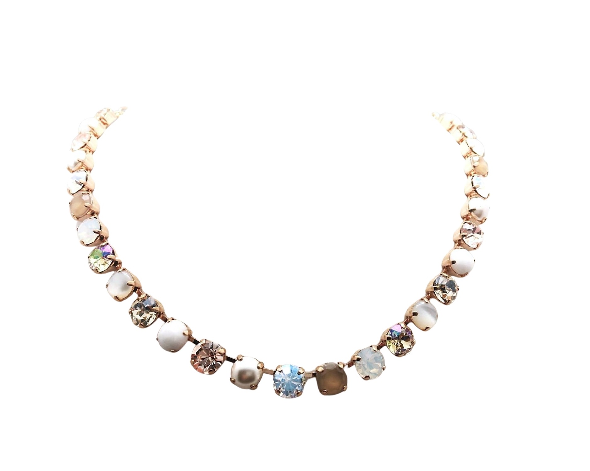 N-3252-M1078-RG (3) Mariana Necklace Kalahari Africa Coll. Glamorous White Shell Mineral, Clear & Whites Austrian Crystals - Image 1