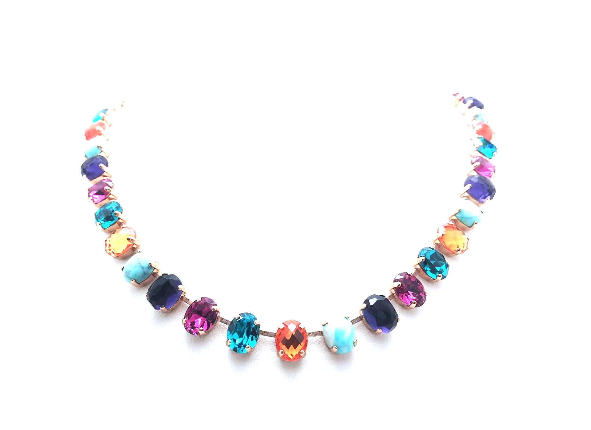 N-3416-1-M1077-RG (1) Necklace By Mariana Masai Africa Coll. Turquoise Mineral & Multicolor Austrian Crystals - Image 1