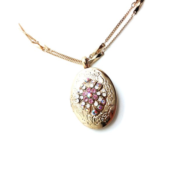 Necklace Pendant By Mariana Woman Locket Rose and Opal Swarovski Crystals