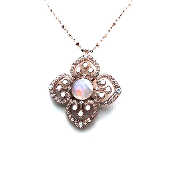 Mariana Necklace Pendant Elegant White Shell Mineral, Clear & Whites Austrian Crystals Africa Coll.