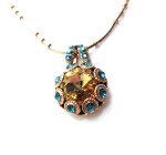 Necklace Pendant By Mariana Woman Teal Green and Amber Swarovski Crystals