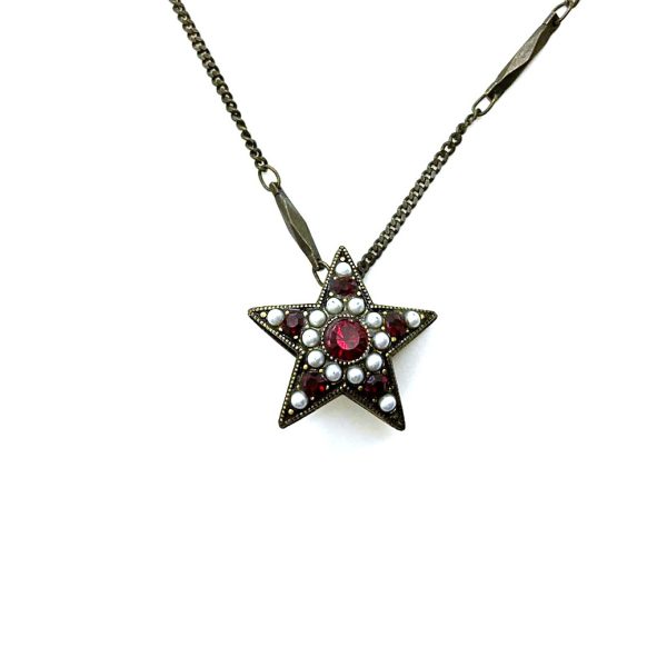 Mariana Necklace Pendant Star Shaped Beaded Whites & Reds Austrian Crystals My Treasures Coll.