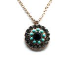 Mariana Necklace Pendant Floral Black Diamond, Jet & Turquoise Austrian Crystals Zanzibar Africa Coll.