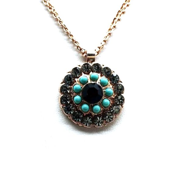 Mariana Necklace Pendant Floral Black Diamond, Jet & Turquoise Austrian Crystals Zanzibar Africa Coll.