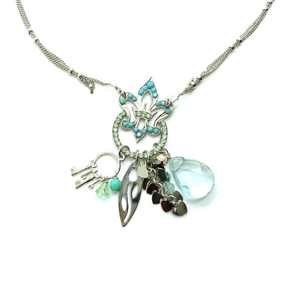 Mariana Necklace Pendant Fleur de lis in Turq & Chrysolite Swarovski Crystals Cindy Icons Coll.