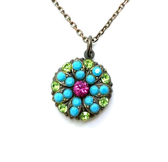 N-5212-333-SP (2) Mariana Necklace Pendant Exquisite Turquoise, Fuchsia & Peridot Austrian Crystals My Treasures Coll. - Image 1