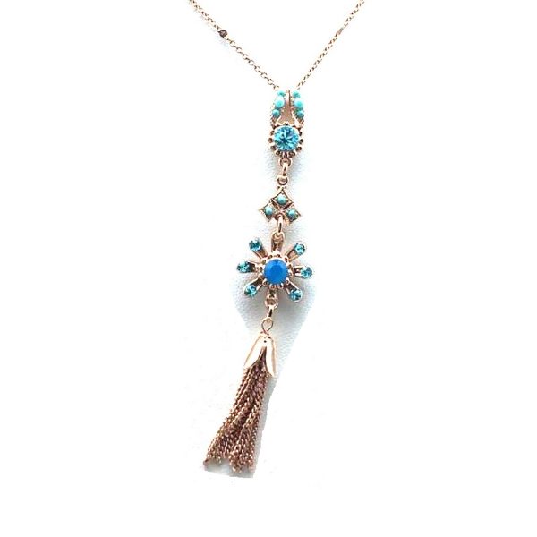 Mariana Necklace Pendant Floral Tassel Blues Swarovski Crystals Zambezi Africa Coll.