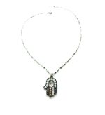 Mariana Necklace Pendant Hamsa Clear, Black Dia, Pearl & White Opal Austrian Crystals Icons Coll. - Image 3