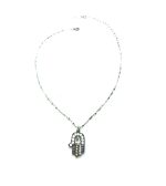 Mariana Necklace Pendant Hamsa Clear, Black Dia, Pearl & White Opal Austrian Crystals Icons Coll. - Image 2