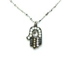 Mariana Necklace Pendant Hamsa Clear, Black Dia, Pearl & White Opal Austrian Crystals Icons Coll.