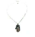 Mariana Necklace Pendant Nirvana Coll. Hamsa Greens, Blacks & Champagne Austrian Crystals - Image 2