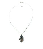 Mariana Necklace Pendant Nirvana Coll. Hamsa Greens, Blacks & Champagne Austrian Crystals - Image 3