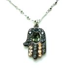 Mariana Necklace Pendant Nirvana Coll. Hamsa Greens, Blacks & Champagne Austrian Crystals