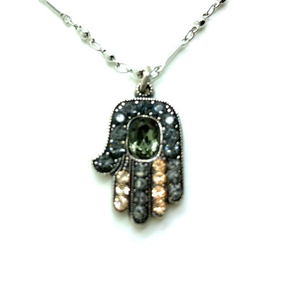 Mariana Necklace Pendant Nirvana Coll. Hamsa Greens, Blacks & Champagne Austrian Crystals