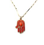 Mariana Necklace Pendant Hamsa Beaded Siam, Hyacinth & Coral Austrian Crystals Ambrosia Coll.