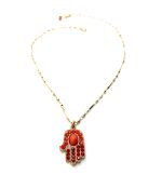 Mariana Necklace Pendant Hamsa Beaded Siam, Hyacinth & Coral Austrian Crystals Ambrosia Coll. - Image 2