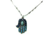 Necklace Pendant By Mariana My Treasures Coll. Hamsa Turquoise Blue & Aquamarine Swarovski Crystals