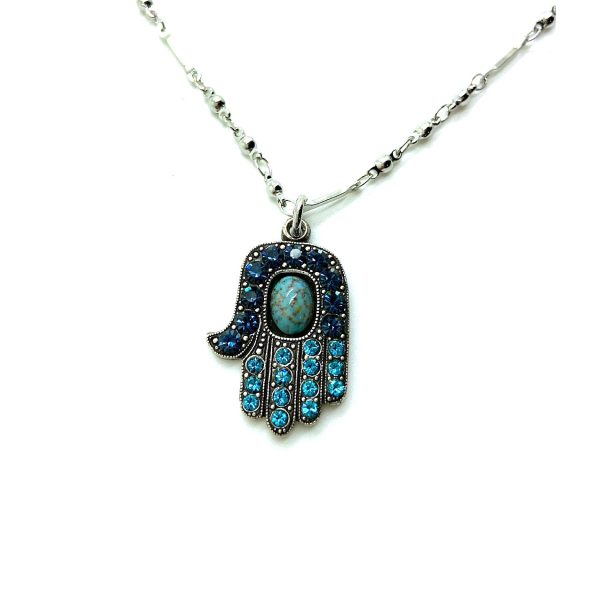 Necklace Pendant By Mariana My Treasures Coll. Hamsa Turquoise Blue & Aquamarine Swarovski Crystals