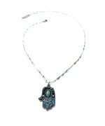 Necklace Pendant By Mariana My Treasures Coll. Hamsa Turquoise Blue & Aquamarine Swarovski Crystals - Image 2