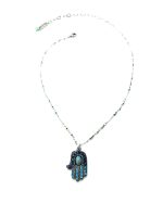 Necklace Pendant By Mariana My Treasures Coll. Hamsa Turquoise Blue & Aquamarine Swarovski Crystals - Image 3