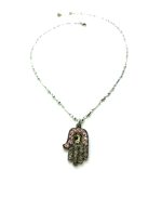 Mariana Necklace Pendant Hamsa Beaded Pink & Clear Swarovski Crystals Pink Ice Gypsy Soul Coll. - Image 2