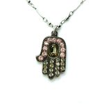 Mariana Necklace Pendant Hamsa Beaded Pink & Clear Swarovski Crystals Pink Ice Gypsy Soul Coll.