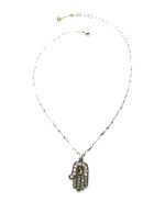 Mariana Necklace Pendant Hamsa Beaded Pink & Clear Swarovski Crystals Pink Ice Gypsy Soul Coll. - Image 3