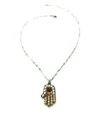Necklace Pendant By Mariana Nirvana Coll. Hamsa Beaded Pearl, Amber & Champagne Austrian Crystals - Image 2