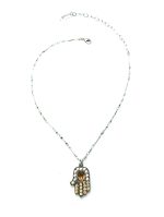 Necklace Pendant By Mariana Nirvana Coll. Hamsa Beaded Pearl, Amber & Champagne Austrian Crystals - Image 3