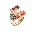 Ring By Mariana Songbook Coll. Charming Peach, Lt Sapphire & Chrysolite Austrian Crystals - Image 2