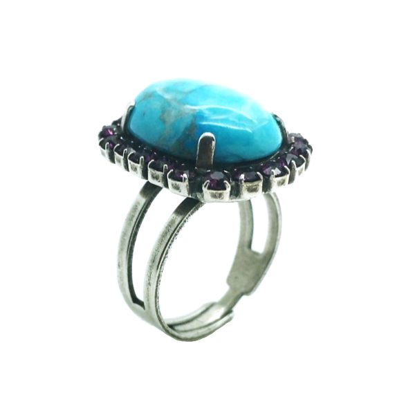 Mariana Ring Happiness Inspiration Coll. Exquisite Turquoise Mineral & Amethyst Austrian Crystals