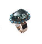 Mariana Ring Gorgeous Black Diamond & Caribbean Blue Opal Austrian Crystals Africa Coll.