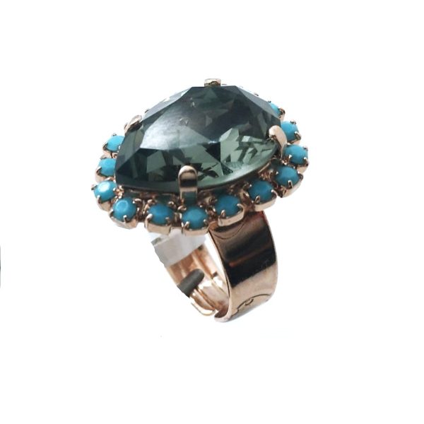 Mariana Ring Gorgeous Black Diamond & Caribbean Blue Opal Austrian Crystals Africa Coll.