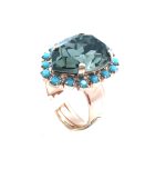 Mariana Ring Gorgeous Black Diamond & Caribbean Blue Opal Austrian Crystals Africa Coll. - Image 2
