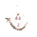 Mariana Jewelry Set Necklace, Bracelet, Earrings, Ring Rose Quartz Mineral & Austrian Crystals - Image 3