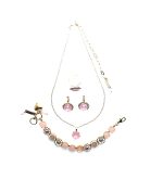 Mariana Jewelry Set Necklace, Bracelet, Earrings, Ring Rose Quartz Mineral & Austrian Crystals - Image 2