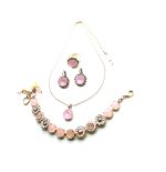 Mariana Jewelry Set Necklace, Bracelet, Earrings, Ring Rose Quartz Mineral & Austrian Crystals