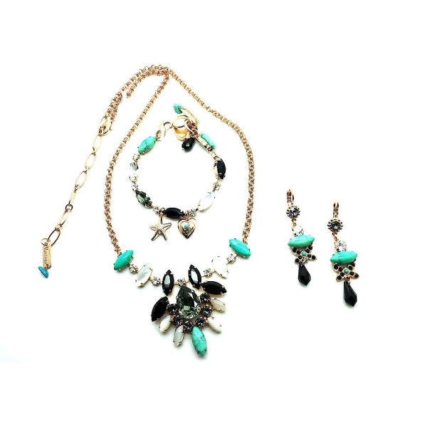 Mariana Jewelry Set Necklace, Bracelet & Earrings Shell, Turquoise & Austrian Crystals Africa Coll.
