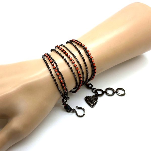 Mariana Bracelet Wrap Triple Tier Brown Gold Plated & Coral Swarovski Crystals St Barts Caribbean Life Coll.