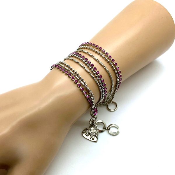 Mariana Bracelet Wrap Triple Tier Silver Plated & Fuchsia Swarovski Crystals My Treasures Coll.